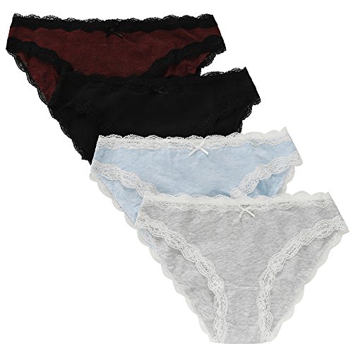 CharmLeaks Damen Panties Baumwolle Hipster Mit Spitze Grace Serie 4er Pack