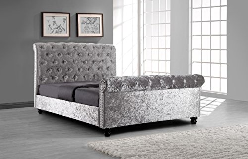 Chesterfield Castello Classy modernen Bett Schlitten Stil Vollbezug Designer Bett in Crushed Samt oder Chenille Stoff