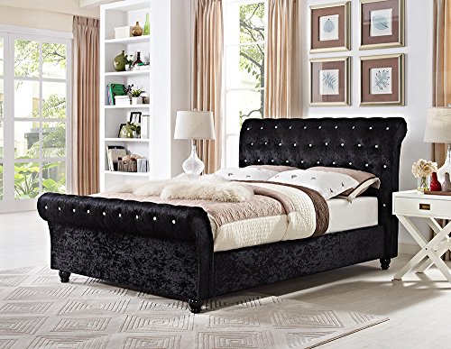 Chesterfield King Size Schlitten Designer Bett in schwarz Samt