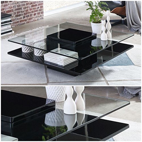 Couchtisch schwarz Hochglanz quadratisch Porto 100x100cm Glastisch Designer-Tisch