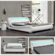 DIABLO Weiss LED Doppelbett Polsterbett Bettgestell Bett Lattenrost Kunstleder