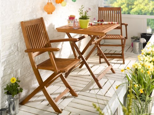 DaMi Balkonset Terassen Set Bistroset FSC Balkonmöbel 2x Klappsessel + 1x Tisch 70x70cm