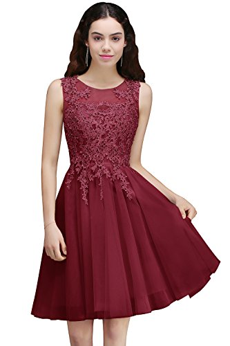 Damen Prinzessin V-Ausschnitt Tüll Cocktailkleid Applique Ballkleid Abendkleid Rückenfrei Knielang Gr.32-46