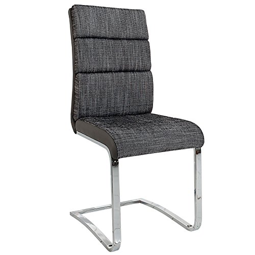 Design Freischwinger Stuhl WELLNESS Strukturstoff anthrazit grau Flachstahl Esszimmerstuhl Esszimmer Küchenstuhl
