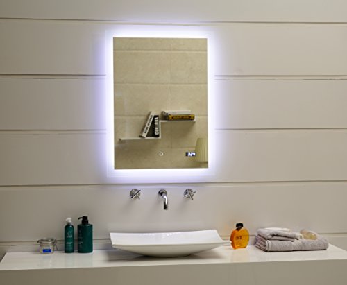 Design LED-Beleuchtung Badspiegel GS084D Dimmbar Lichtspiegel Wandspiegel mit Touch-Schalter Digitaluhr Tageslichtweiß