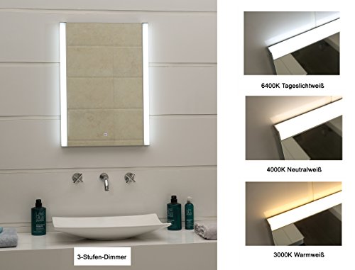 Design LED-Beleuchtung Lichtspiegel Badezimmerspiegel 3-Stufen-Dimmer Ultrahell mit Touch-Schalter GS100T Tageslichtweiß Neutralweiß Warmweiß