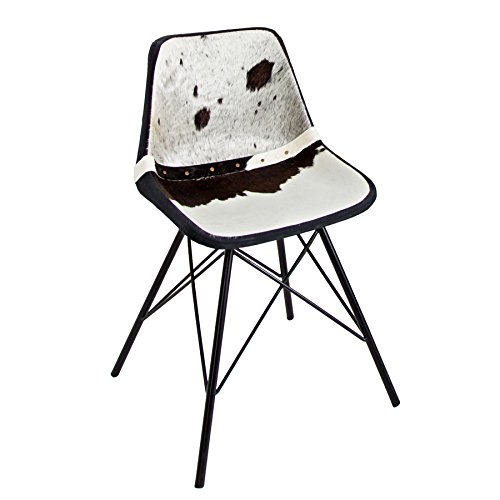 Design Stuhl TORO hochwertiges Kuhfell schwarz weiß Eisengestell Echtfell Esszimmerstuhl Echtleder
