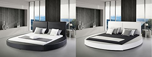 Designer Rundbett ECHTLEDER Bett / rundes Lederbett "Luna" schwarz oder weiss Polsterbett Leder mit Lattenrost / Lattenrahmen 180 x 200 cm abgerundet günstig