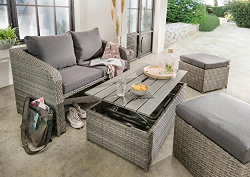 Destiny Lounge Jersey II Grau Gartenmöbelset Loungeset 4teilig Sitzgruppe Polyrattan