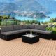 Deuba Rattan Garten Möbel Set Sofa Lounge schwarz, Polyrattan stark Kissen Outdoor Patio Ecke Weidengeflecht