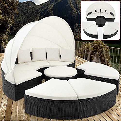 Deuba® Sonneninsel Poly Rattan Ø230cm mit aufklappbarem Sonnendach Auflagen und Kissen Sonnenliege Poly Rattan Lounge