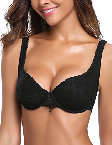 Deyllo Damen Klassischer Sexy Spitze Eleganter Dirndl Halbschale Bügel Push-Up BH