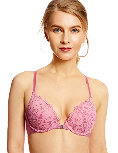 Dobreva Damen Vorderverschluss Spitze Push Up BH - Mit Bügel und Einlagen