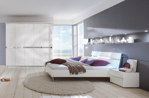 Dreams4Home Schlafzimmerkombination 'Andria' Schrank, Bett, 2 x Nachtschrank, Schlafzimmer komplett, weiß