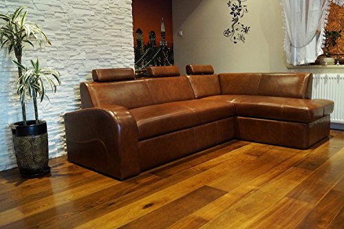 Echtleder Ecksofa "ANTALYA II 3z " 245 x 164cm Sofa Couch mit Schlaffunktion , Bettkasten und Kopfstützen Eck Couch Echt Leder "Antique Brown 3000"