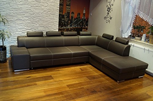Echtleder Ecksofa "LONDON II 6z" 300 x 220 Sofa Couch mit Schlaffunktion , Bettkasten und Kopfstützen Echt Leder mit Ziernaht Eck Couch große Farbauswahl