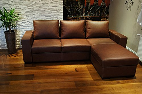 Echtleder Ecksofa "Mallorca" 245 x 170cm Sofa Couch mit Bettfunktion und Bettkasten Echt Leder mit Ziernaht Eck Couch