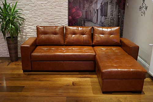Echtleder Ecksofa "Mallorca Pik" 245 x 170cm Sofa Couch mit Bettfunktion und Bettkasten Echt Leder Eck Couch