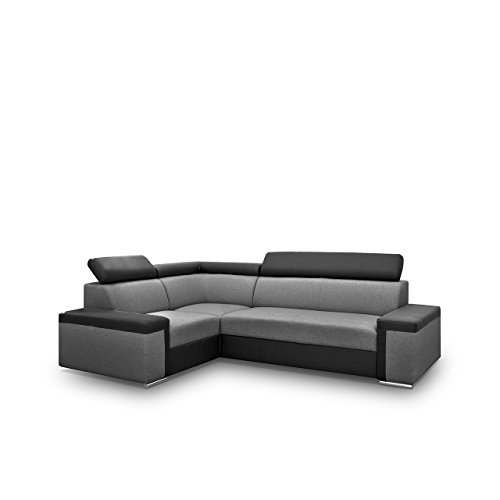 Eckcouch Fondo mit verstellbare Kopfstützen, Polsterecke mit Bettkasten und Schlaffunktion, Design Ecksofa mit Bettfunktion, Bettsofa, Funktionssofa L-Form