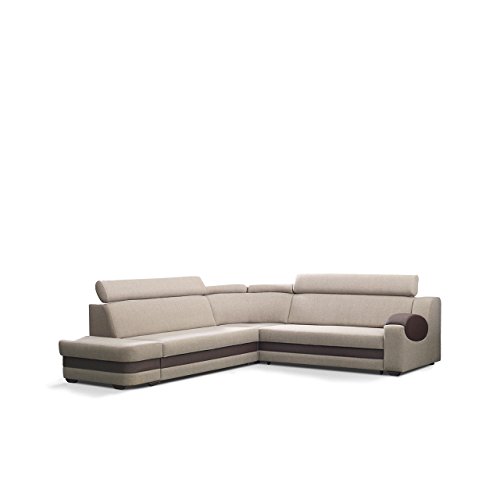 Ecksofa Aruba mit einstellbaren Kopfstützen, Zustellhocker, Funktionssofa L-Form, Polsterecke mit Bettkasten und Schlaffunktion, Bettsofa, Eckcouch mit Bettfunktion