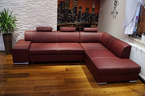 Ecksofa "LONDON II 3z" 275 x 200 Echtleder mit Ziernaht Sofa Couch mit Bettfunktion und Bettkasten Echt Leder Eck Couch große Farbauswahl