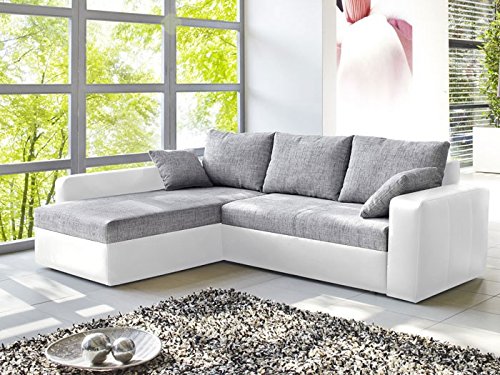 Ecksofa Vida 244x174cm grau weiß Couch Sofa Polsterecke Schlafsofa Bettkasten