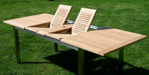 Edelstahl Teak Ausziehtisch 160/220x90 cm Gartentisch Holztisch Esstisch Tisch massive Ausführung A-Grade Teakholz KUBA Modell: KUBA von AS-S