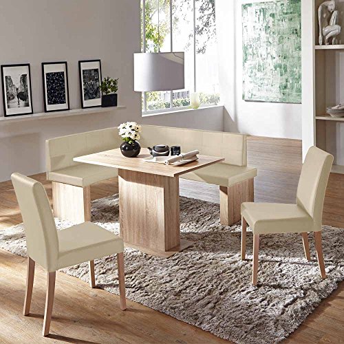 Esszimmer Sitzgruppe mit Eckbank Beige Kunstleder Eiche Sonoma (4-teilig) Pharao24