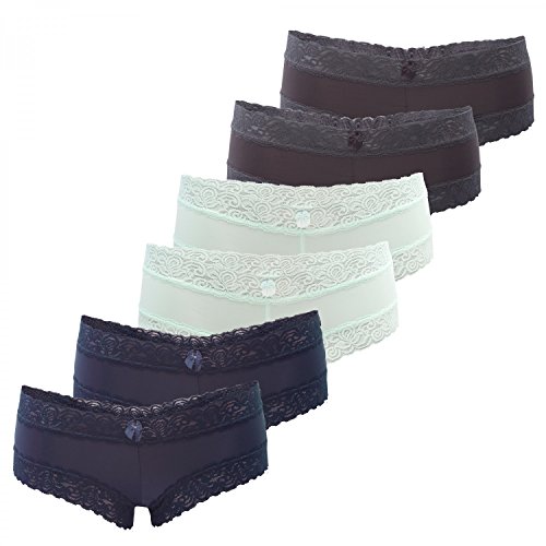 Fabio Farini 6er-Pack Damen Panties Hipster mit eleganten Spitzen-Details, in verschiedenen Farb-Sets