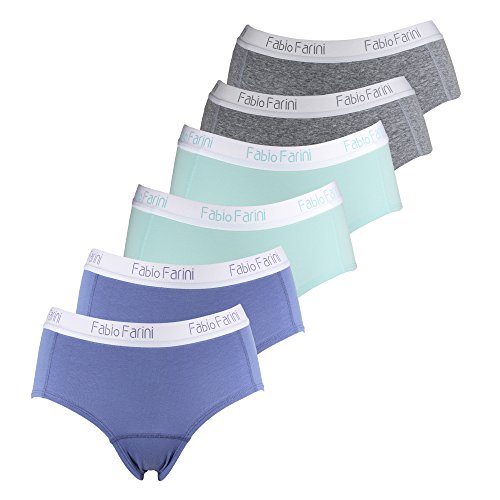 Fabio Farini 6er-Pack Damen Pantys Hipster aus Baumwolle, mit weiß abgesetztem Bund