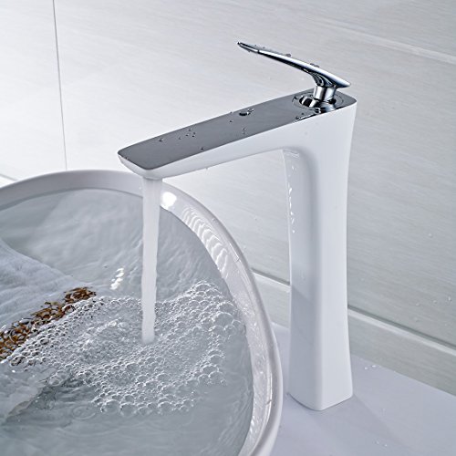 Fapully Bad Wasserhahn Armatur Badarmatur Waschbecken Badzimmer Hoch Mischbatterie Weiß Chrom