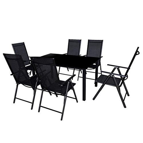 Festnight 7-tlg. Sitzgruppe Sitzgarnitur Gartenmöbel Set aus Aluminium 1 Tisch 150x90 + 6 Stühle