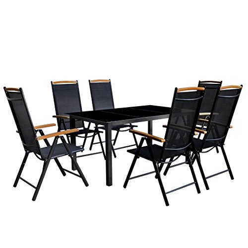 Festnight 7-tlg. Sitzgruppe Sitzgarnitur Gartenmöbel Set aus Aluminium 1 Tisch 190x90 + 6 Stühle 54x73