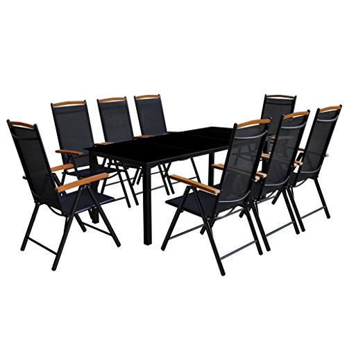 Festnight 9-tlg. Sitzgruppe Sitzgarnitur Gartenmöbel Set aus Aluminium 1 Tisch 190x90 + 8 Stühle 54x73