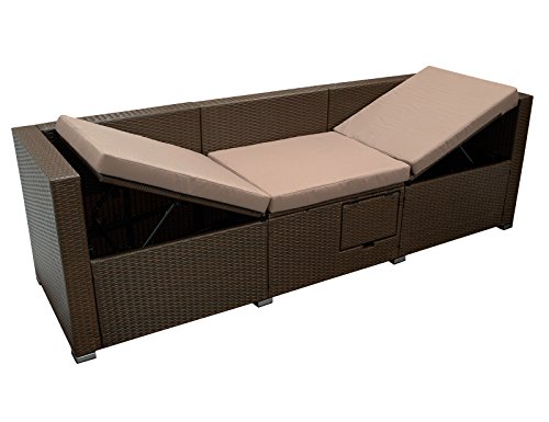 Funktions - Liegesofa MESSINA 230cm, Rattan Geflecht braun, mit Polstern taupefarben