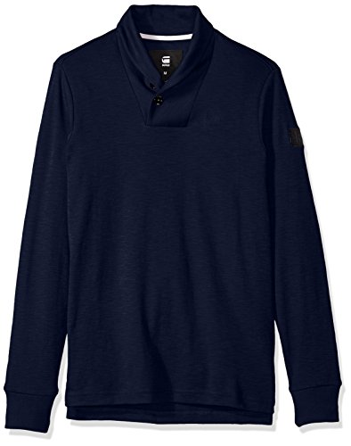 G-Star Raw Men's poult Shawl Collar Pullover, Imperial Blue/Black, Medium