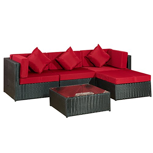 Gartenmoebel Bergen II schwarz-rot aus Stahl Garten Polyrattan Rattan Lounge Set Neu Gartenausstattung von Jet-Line