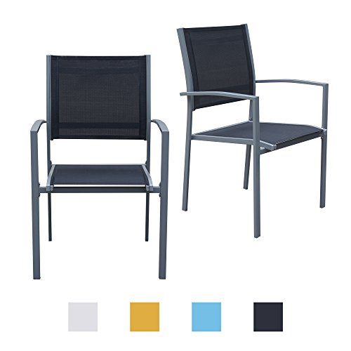 Gartenstühle mit Armlehne Doppelpack grauer Rahmen - Jalano Gartenstuhl in verschiedenen Farben wetterfest Stapelstuhl 2er Set Terrasse Gartenmöbel Bistro Stuhl