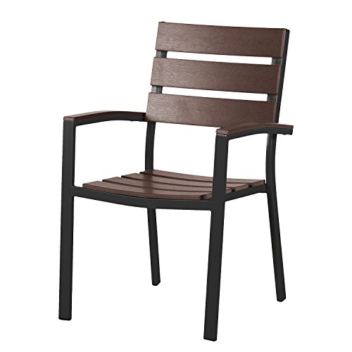 Gartenstuhl Polywood Aluminium Alu Sessel Stuhl Set Holz Optik Gartenmöbel schwarz braun