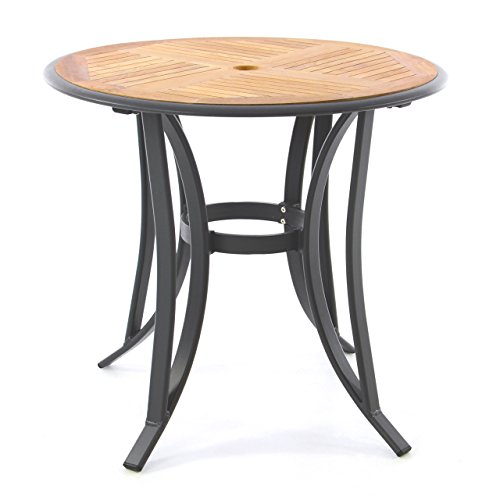 Gartentisch Teak-Tisch - rund – Aluminiumgestell Teak-Holz-Platte – robust – Balkontisch Terrassentisch Ø 80 cm – braun (Tischplatte)