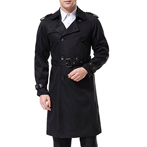 Herren Trenchcoat lange Double breasted Slim Fit Mantel Jacke militärische Trenchcoat mit Gürtel