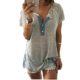 Hevoiok Damen Kurzarm-Shirt Oberteile Sexy Knopf Bluse Neu Frühling Sommer T Shirt Frauen Casual Locker Tanktops