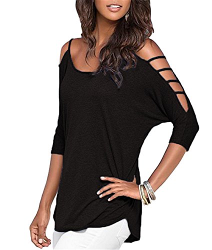 Hippolo Damen Schulterfrei Oberteil Stricken Kurzarm Casual Off Schulter Sommer Bluse T-shirt Tops