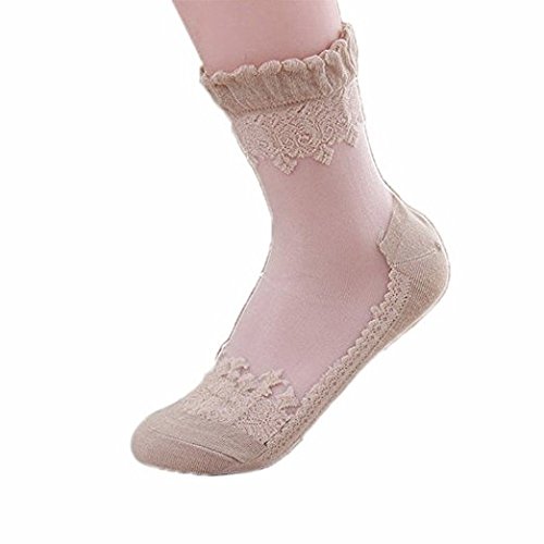 Hippolo Neue Mode Sommer Damen Jahrgang Ultradünne Transparent Schöne Crystal Lace Elastische Kurze Socken