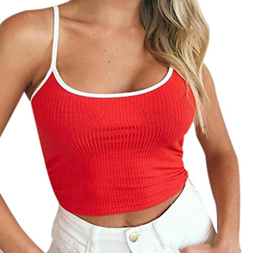 Hirolan Frau Einstellbar Schulter Riemen Runden Hals Ärmellos Ernte oben Damen Bauchfrei Tops Crop Neckholder Sommer Tank Oberteile Vest Schulterfrei Trägerlos Slim Fit Weste