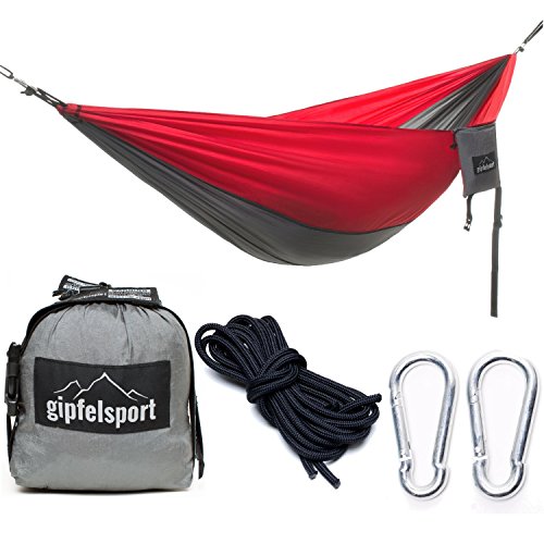 Hängematte von gipfelsport – Ultraleichte Hängeliege aus Fallschirmseide I für bis zu 2 Personen bis 300kg belastbar I für Indoor und Outdoor I Travel-Hammock / Reisehängematte mit 2x Aufhängegurten oder 2x Aufhängeseilen