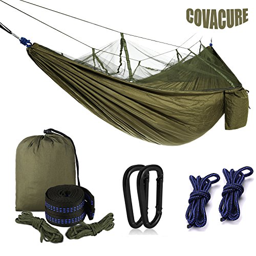 Hängematte,2 Personen Hängematte Outdoor mit Moskitonetz Ultra-Licht Atmungsaktiv, Schnell Trocknende Fallschirm Nylon Camping Hängematte für Trekking, Reise, Strand, Garten - 440lbs Kapazität