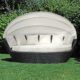 JOM Sonneninsel, Polyrattan Garten Lounge, Chill-Out Sofa mit Baldachin (195x115x140 cm), schwarz, Aluminiumgestänge, mit Sitzpolster und 6 Kissen beige