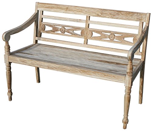 KMH®, Teak 2-sitzer Gartenbank "Harry" (115 cm) im Shabby Chic Stil - whitewashed (#102142)