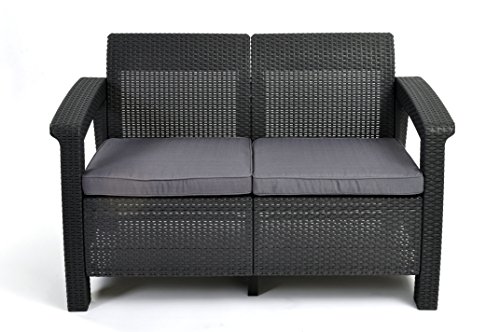 Keter Lounge Sofa, Rattan, Korfu Rattan 2-Sitzer Sofa, graphit/grau, 128x70x79 cm